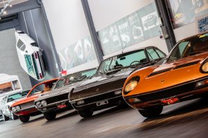 Cars inside the exhibition space at F. Lamborghini Museum